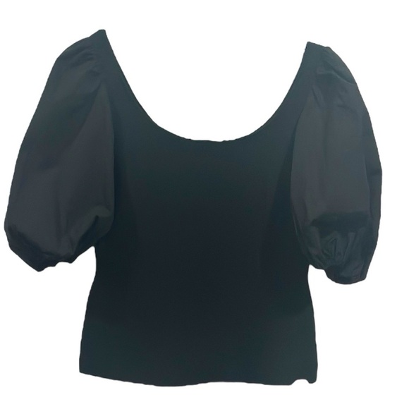 THEORY GLOSSE PUFF SHORT SLEEVE TOP RIBBED STRETCH KNIT SCOOP NECK Size Small - Picture 10 of 11